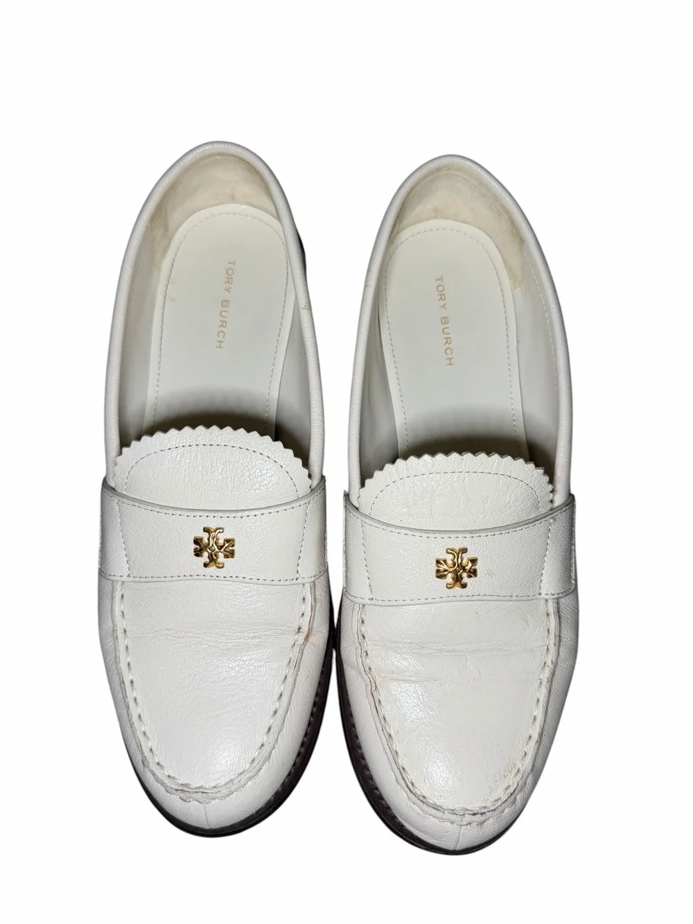 Tory Burch Classic Scalloped Leather Loafers New Ivory Size 8 - Picture 2 of 8